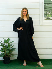 Plain Black Cotton Kaftan