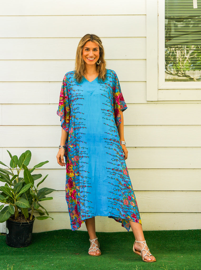 Blue Floral Boho Kaftan