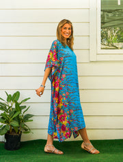 Blue Floral Boho Kaftan