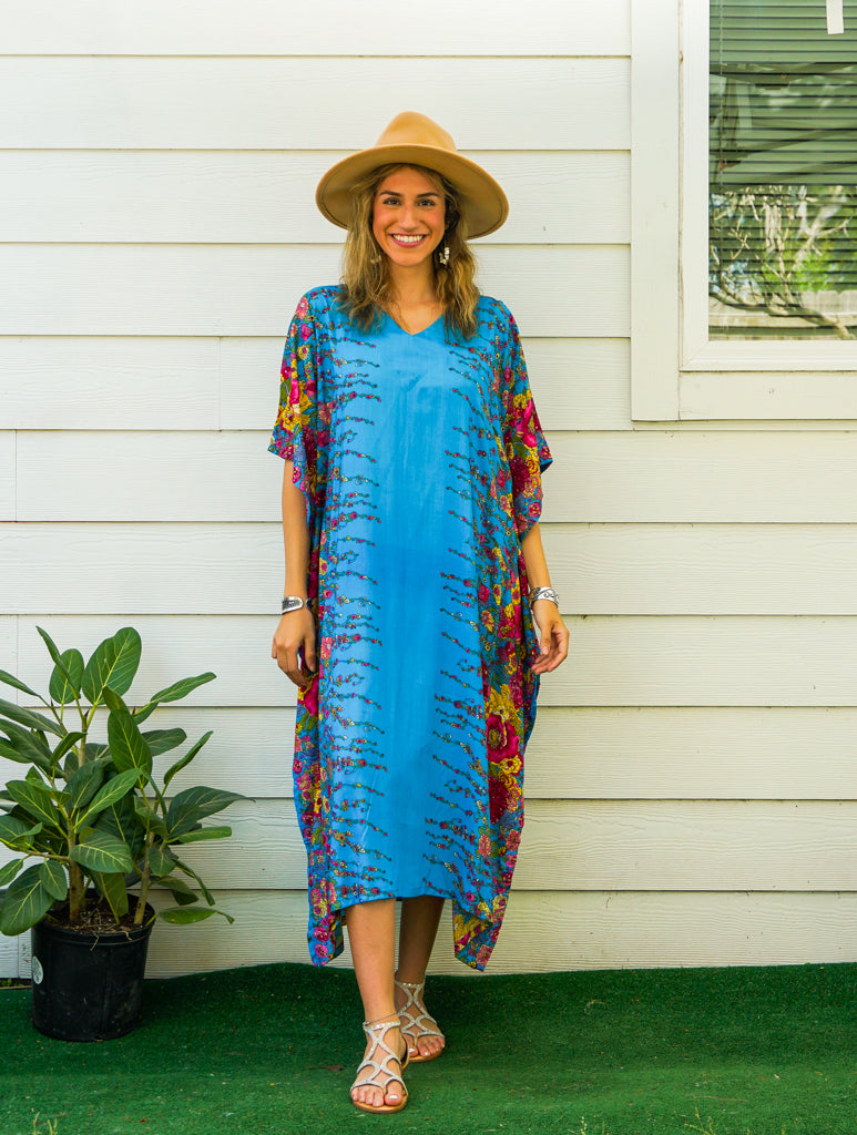 Blue Floral Boho Kaftan