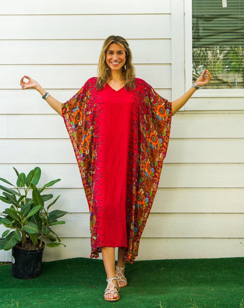 Red Floral Boho Kaftan