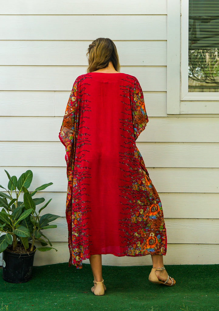 Red Floral Boho Kaftan