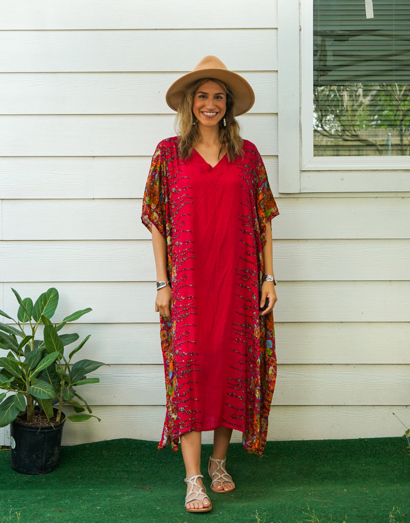 Red Floral Boho Kaftan