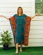 Teal Orange Mandala Kaftan