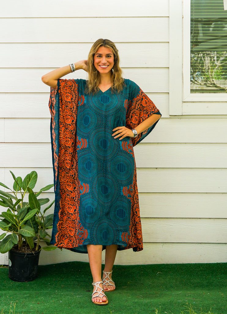 Teal Orange Mandala Kaftan