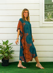 Teal Orange Mandala Kaftan