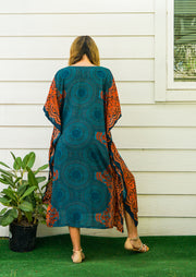 Teal Orange Mandala Kaftan