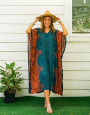 Teal Orange Mandala Kaftan