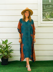 Teal Orange Mandala Kaftan