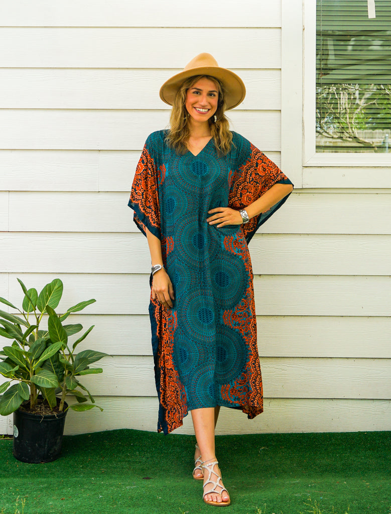 Teal Orange Mandala Kaftan