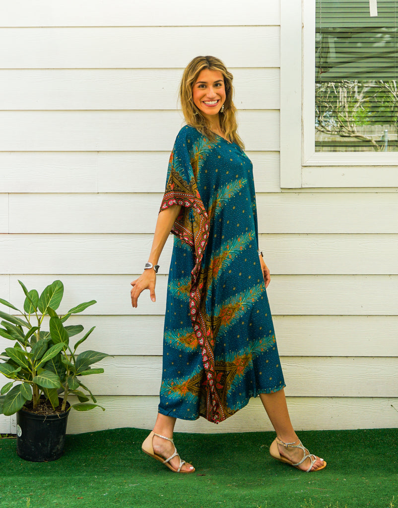 Teal Peacock Boho Kaftan