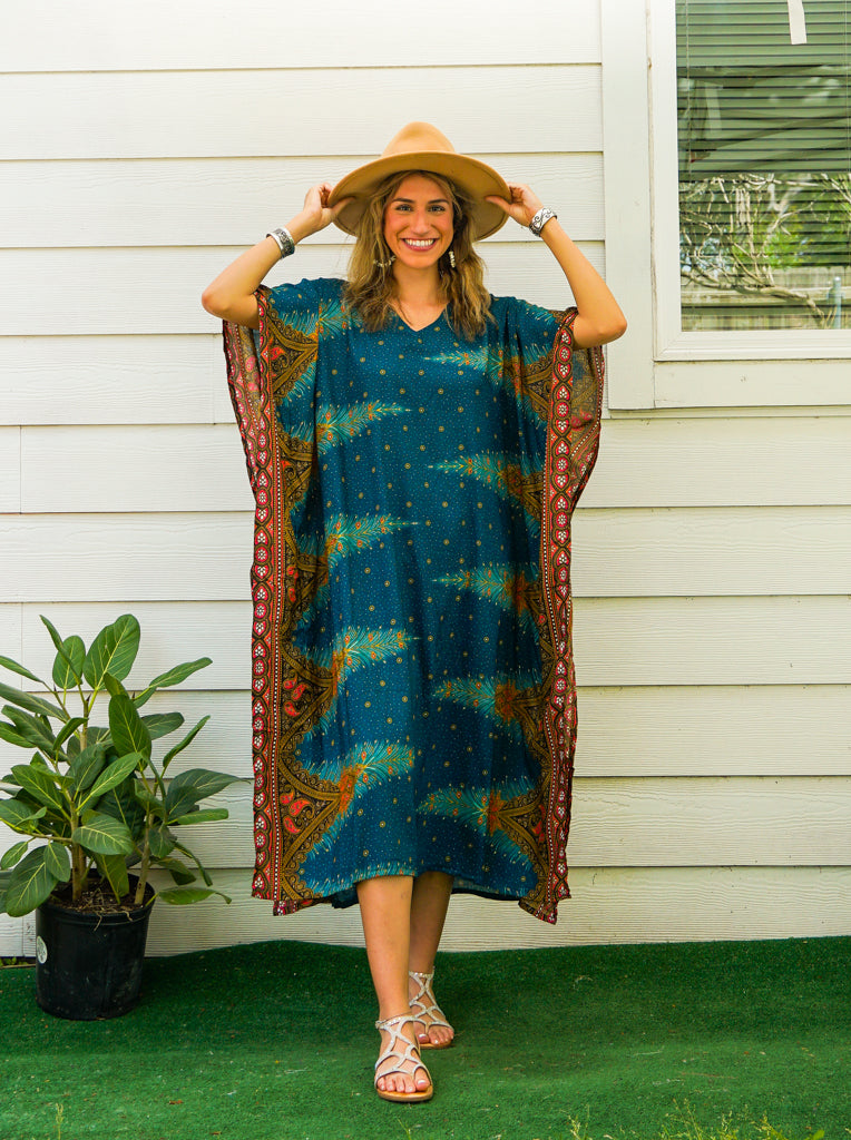 Teal Peacock Boho Kaftan