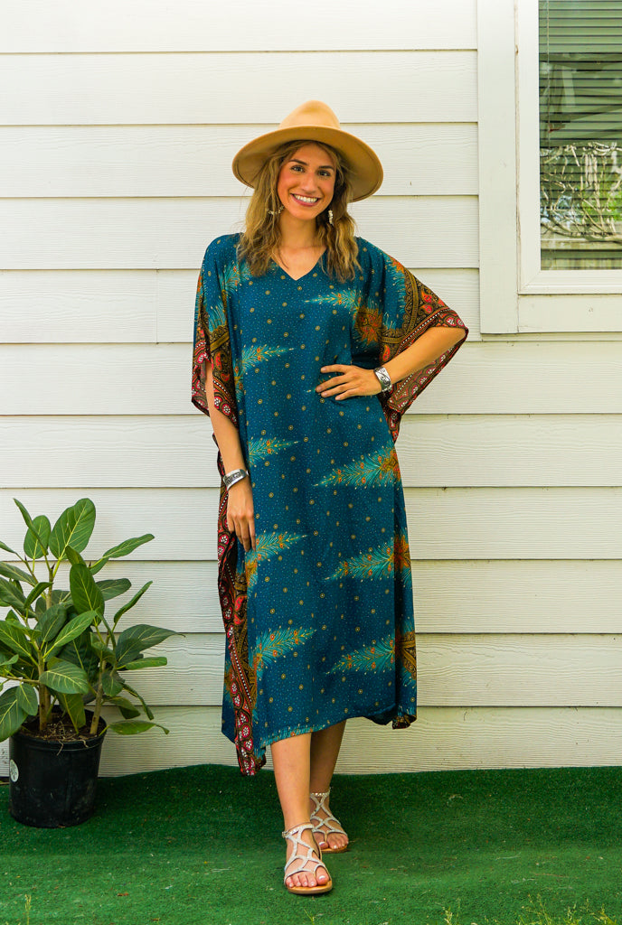 Teal Peacock Boho Kaftan