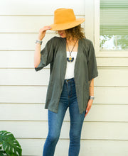 Dark Gray Raw Natural Cotton Gauze Cardigan with Pockets