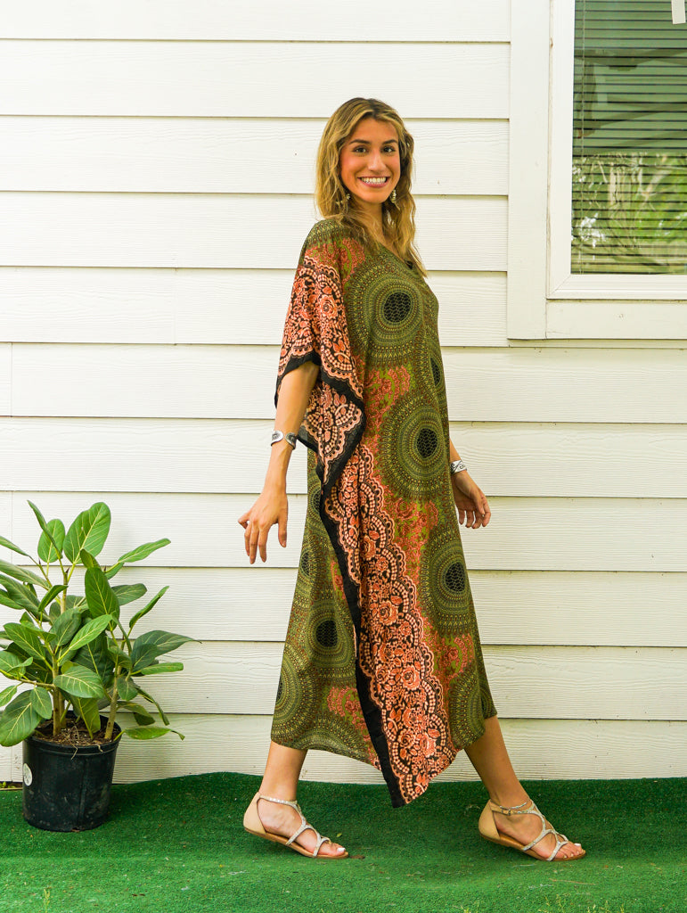 Brown and Green Mandala Kaftan