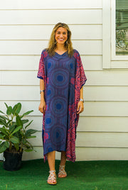 Blue Pink Floral Mandala Boho Kaftan