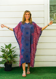 Blue Pink Floral Mandala Boho Kaftan