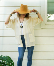 Raw Natural Cotton Gauze Cardigan with Pockets