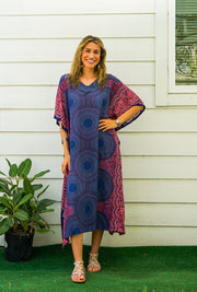 Blue Pink Floral Mandala Boho Kaftan