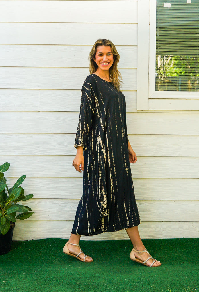 S9254- Shibori Tie Dye Long Sleeve Dress