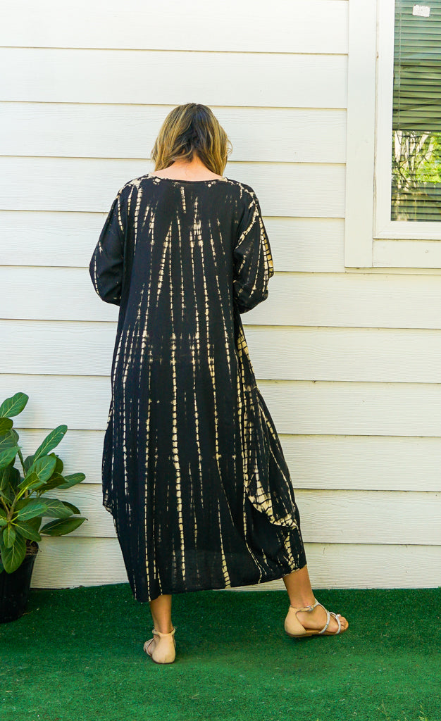 S9254- Shibori Tie Dye Long Sleeve Dress