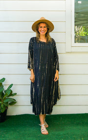 S9254- Shibori Tie Dye Long Sleeve Dress