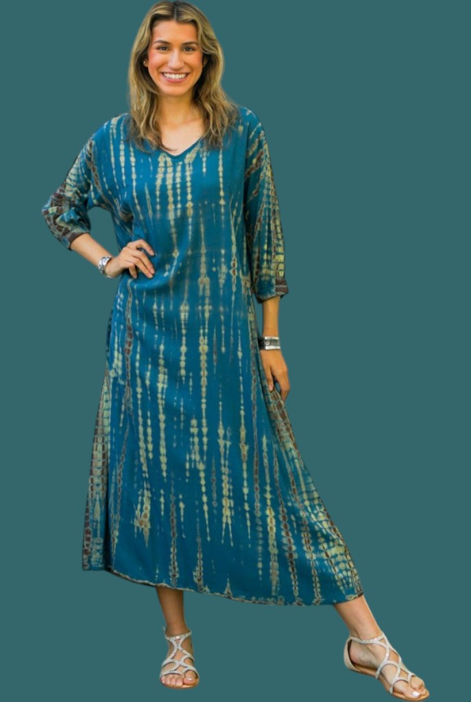 S9476- Shibori Tie Dye Long Sleeve Dress