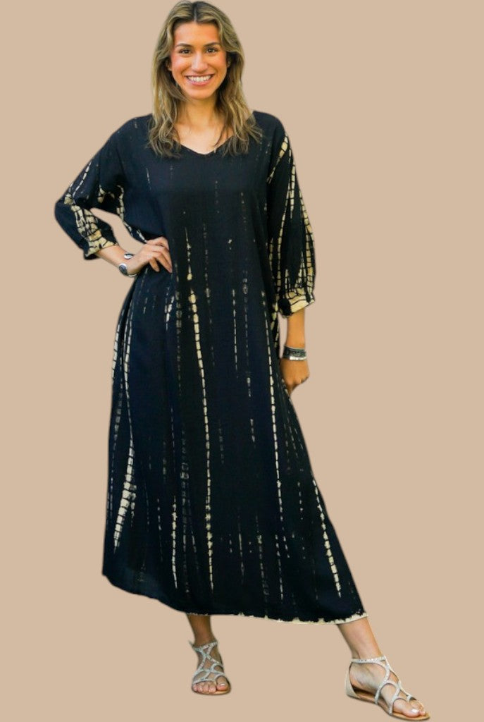 S9254- Shibori Tie Dye Long Sleeve Dress