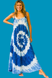 Swirl Blue Hand Dyed Tiered Maxi Dress