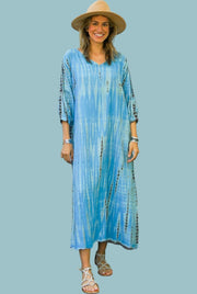 S9265- Shibori Tie Dye Long Sleeve Dress