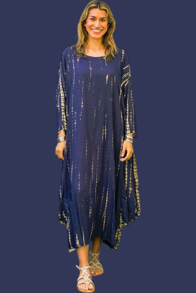 S9487- Shibori Tie Dye Long Sleeve Dress