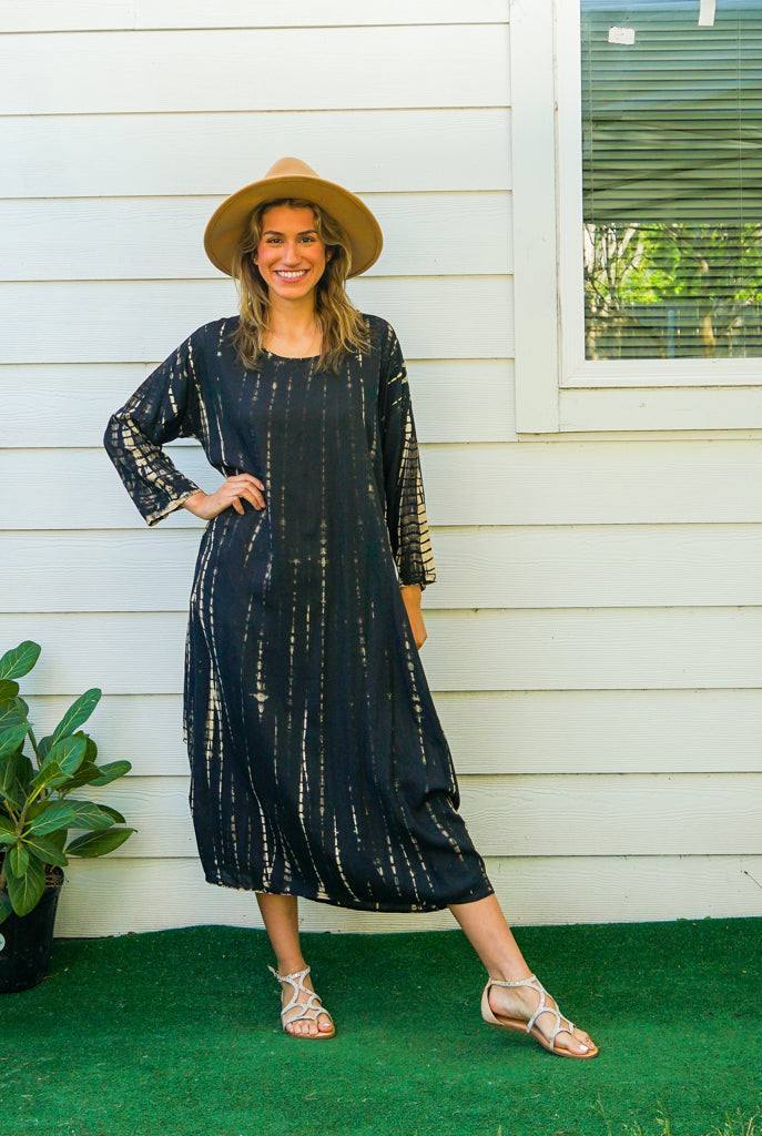 S9254- Shibori Tie Dye Long Sleeve Dress