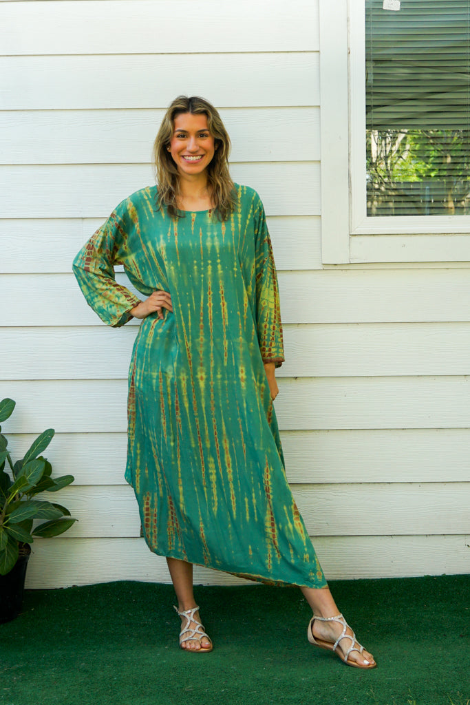 S9230- Shibori Tie Dye Long Sleeve Dress