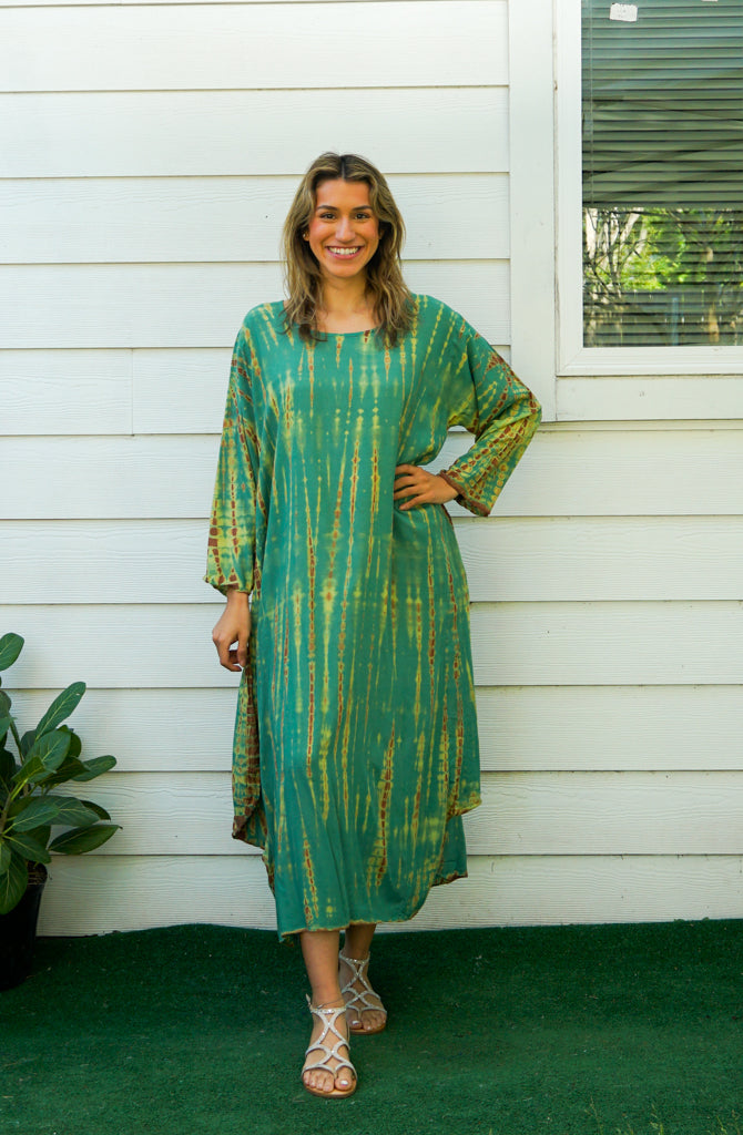 S9230- Shibori Tie Dye Long Sleeve Dress