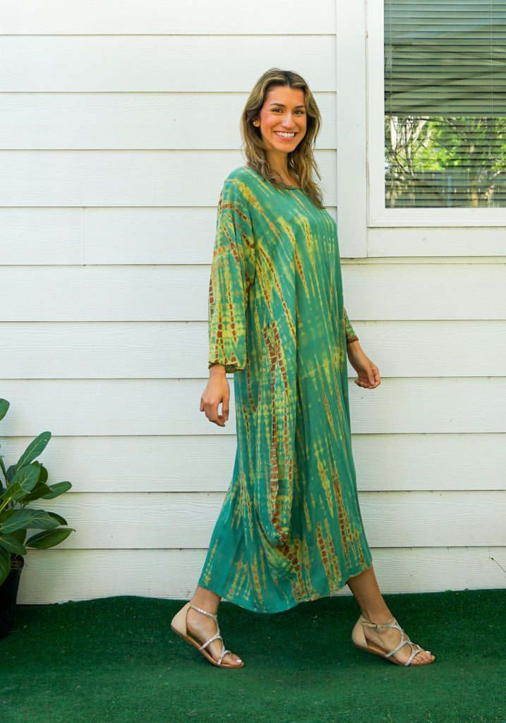 S9230- Shibori Tie Dye Long Sleeve Dress