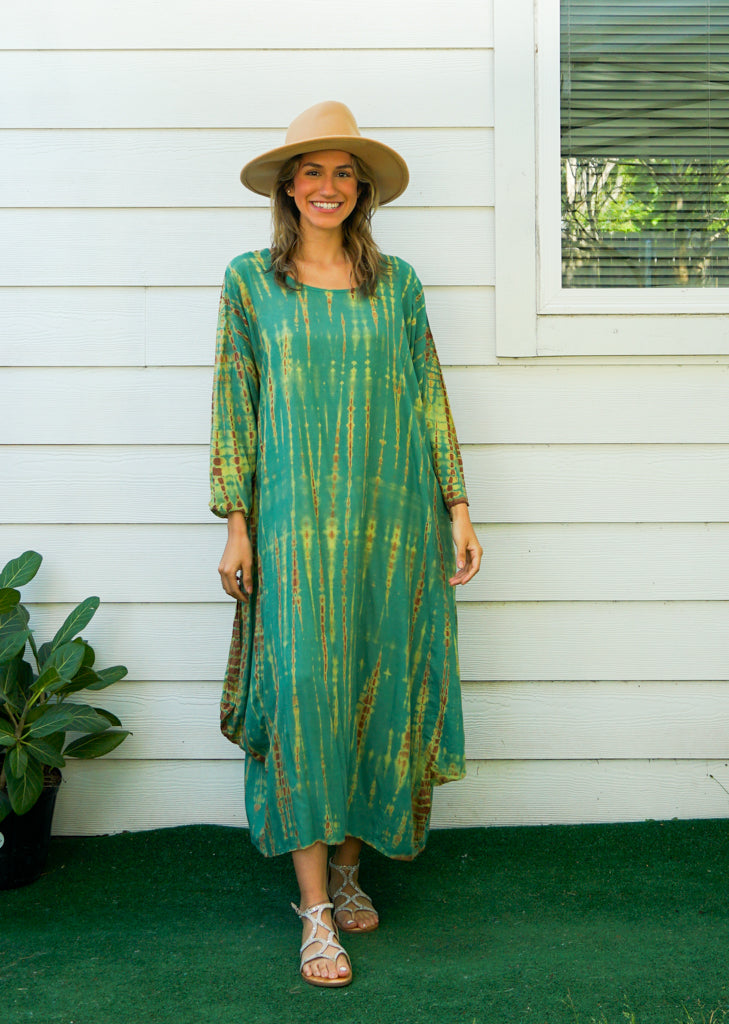 S9230- Shibori Tie Dye Long Sleeve Dress