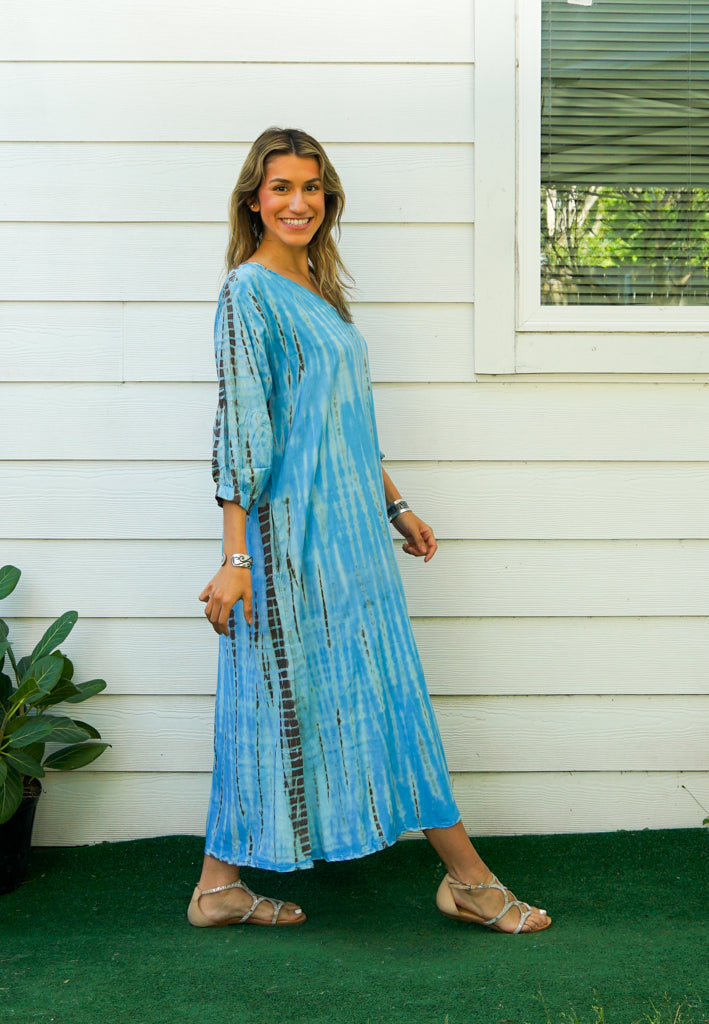 S9265- Shibori Tie Dye Long Sleeve Dress