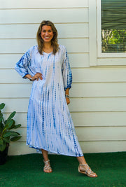 S9275- Shibori Tie Dye Long Sleeve Dress