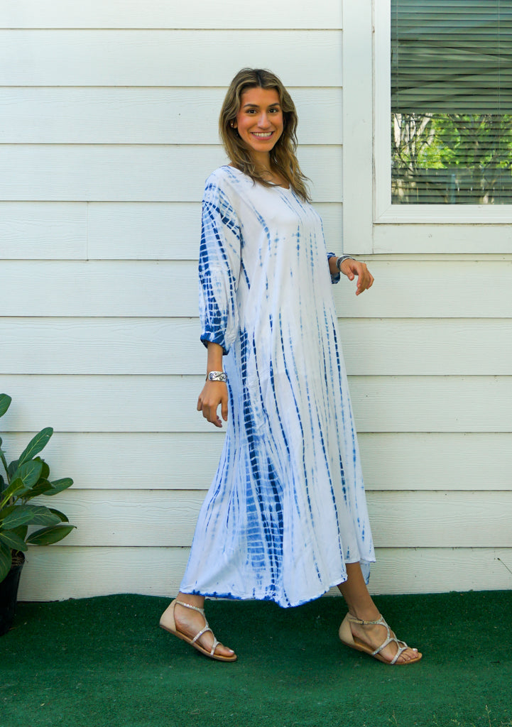 S9275- Shibori Tie Dye Long Sleeve Dress