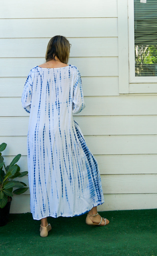 S9275- Shibori Tie Dye Long Sleeve Dress