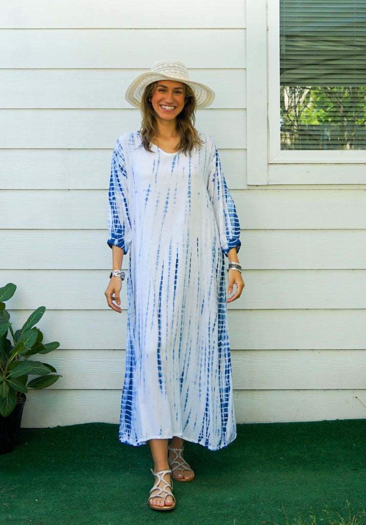 S9275- Shibori Tie Dye Long Sleeve Dress