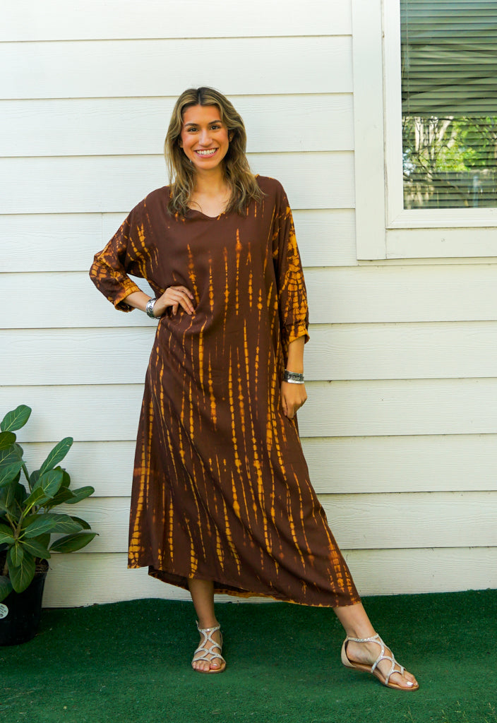 S9280- Shibori Tie Dye Long Sleeve Dress