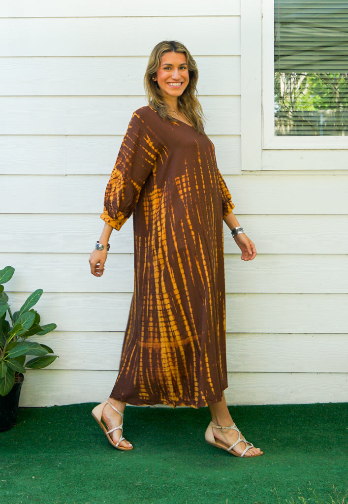 S9280- Shibori Tie Dye Long Sleeve Dress