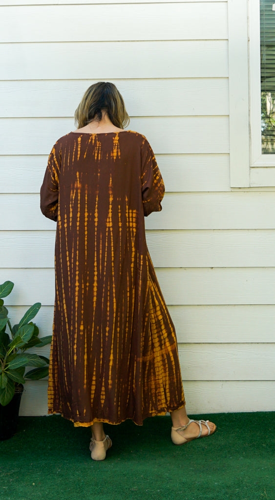 S9280- Shibori Tie Dye Long Sleeve Dress