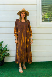 S9280- Shibori Tie Dye Long Sleeve Dress