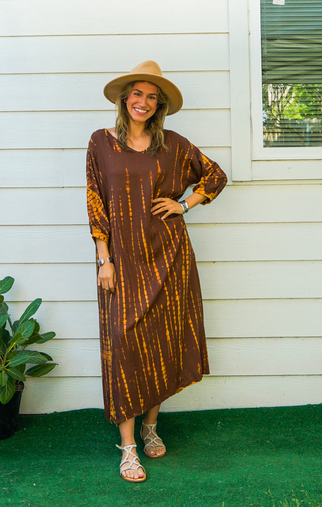 S9280- Shibori Tie Dye Long Sleeve Dress