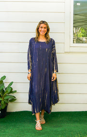 S9349- Shibori Tie Dye Long Sleeve Dress