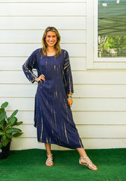 S9349- Shibori Tie Dye Long Sleeve Dress