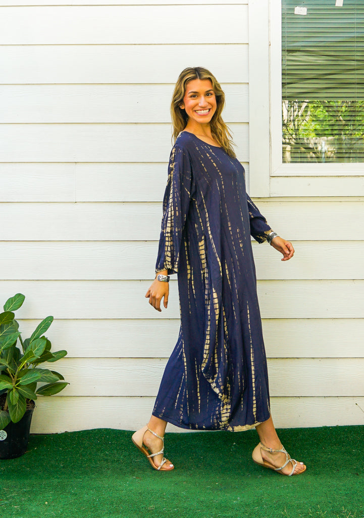 S9349- Shibori Tie Dye Long Sleeve Dress