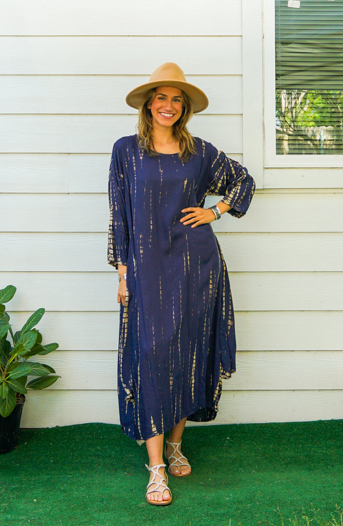 S9349- Shibori Tie Dye Long Sleeve Dress